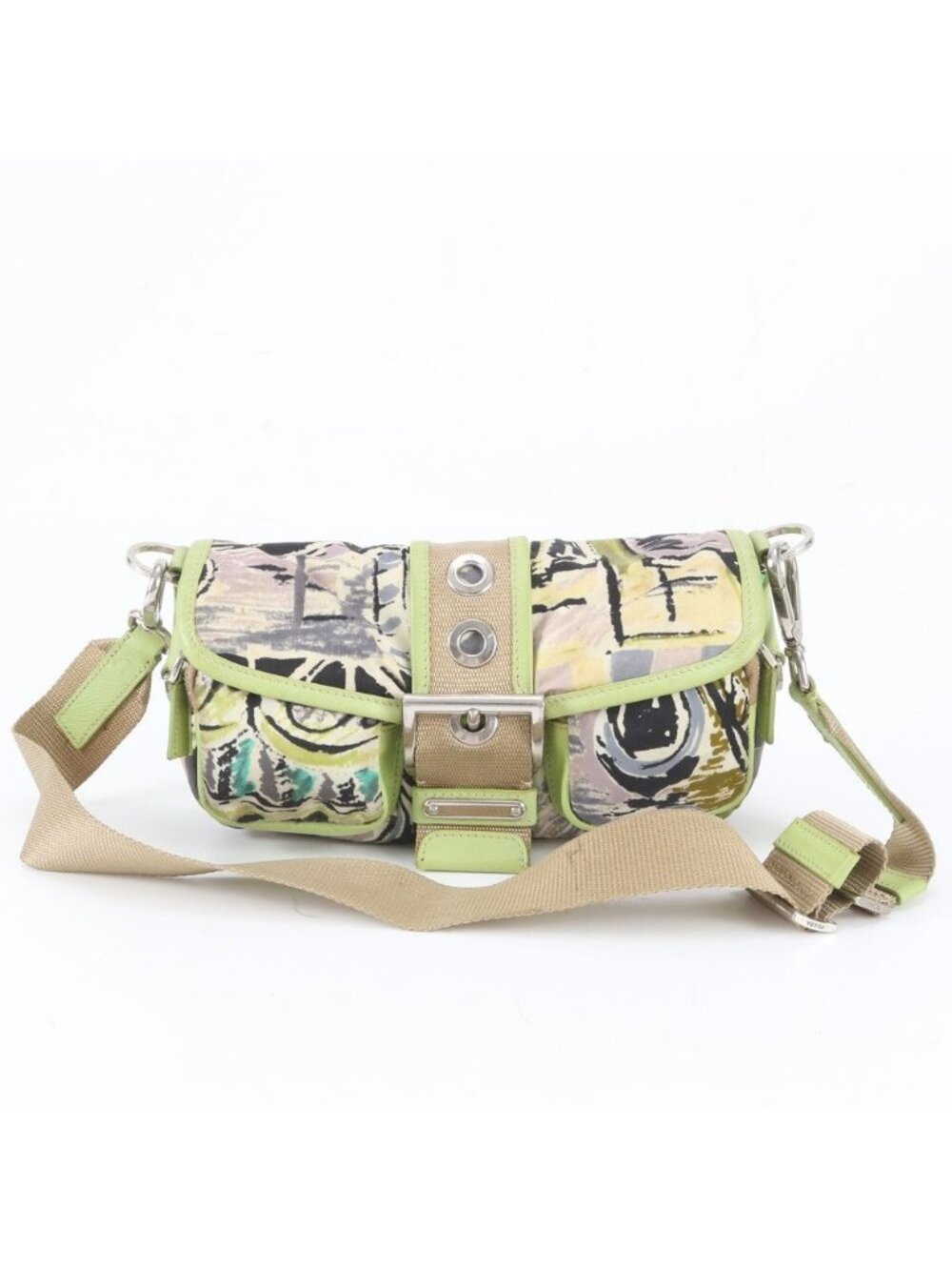 Prada White Tag Tessuto Nylon Triangle Logo Leather Shoulder Bag